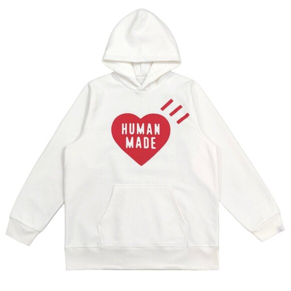 Letter Heart Print Plush Hooded Sweatshirt White Human Made - Picture 1 of 9